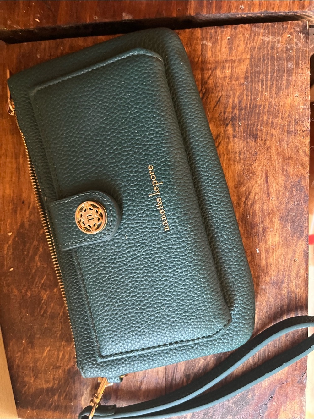 Nanette Lepore Teal Pebbled Leather Wristlet with Gold Hardware